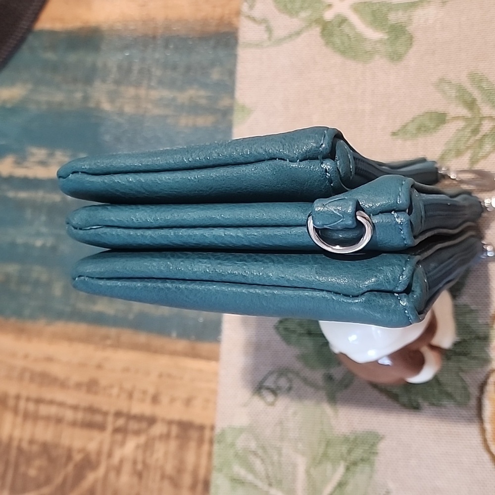 Teal Vegan Leather Crossbody or Clutch - Picture 5 of 12